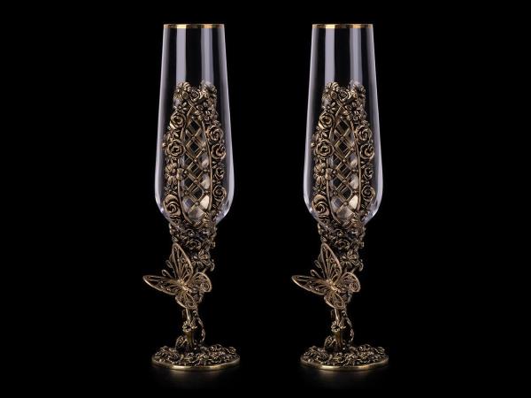 Бокалы для шампанского Цветочная фантазия 2 шт (Латунь, стекло)