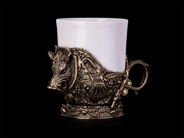 Кофейный набор Трофейный Кабан (Латунь, керамика)
