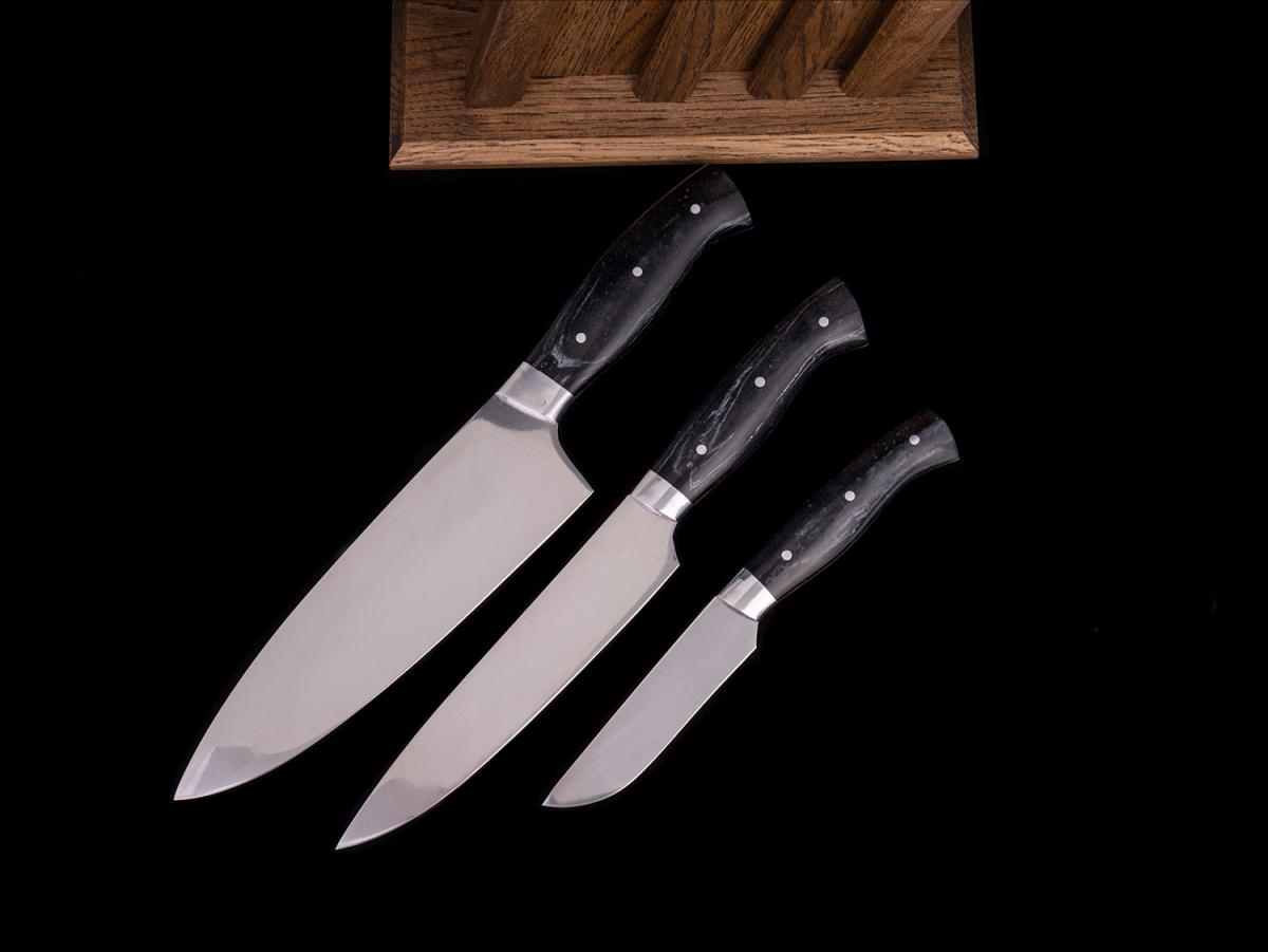 Набор цельнометаллических Кухонных ножей №3 (95х18, камень, дуб)
