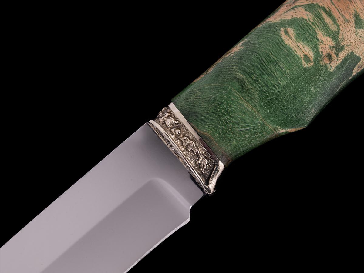 Нож Медведь (60х13, кап клена, мельхиор)