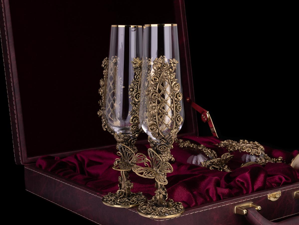 4 бокала для шампанского в кейсе Цветочная фантазия