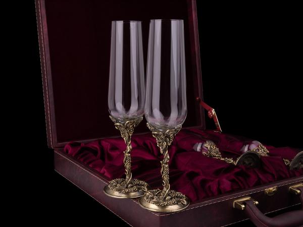 4 бокала для шампанского в кейсе Виноградная лоза
