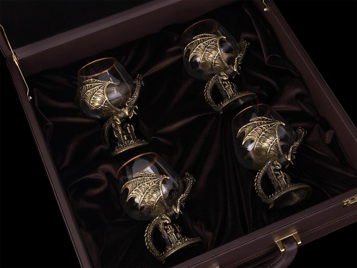 Бокалы для коньяка Дракон премиум 4 шт в шкатулке