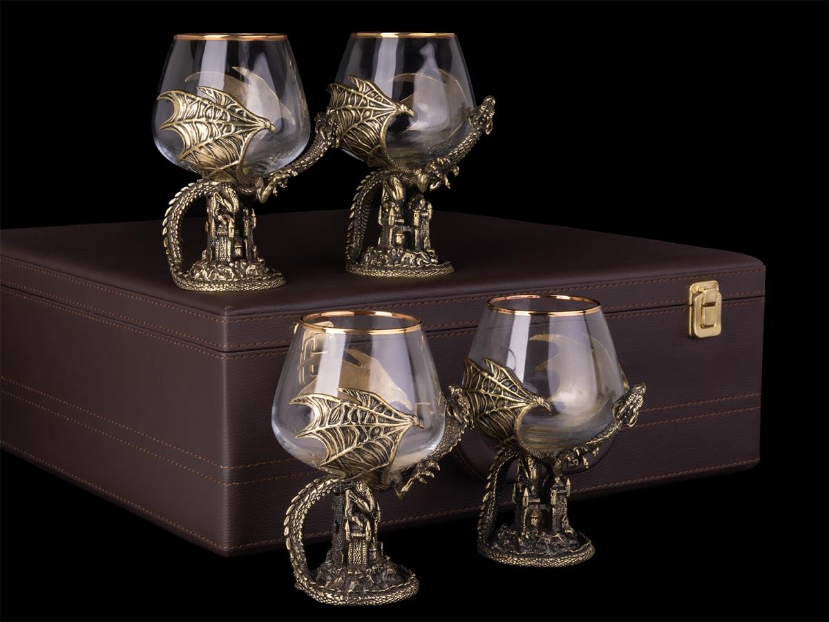 Бокалы для коньяка Дракон премиум 4 шт в шкатулке
