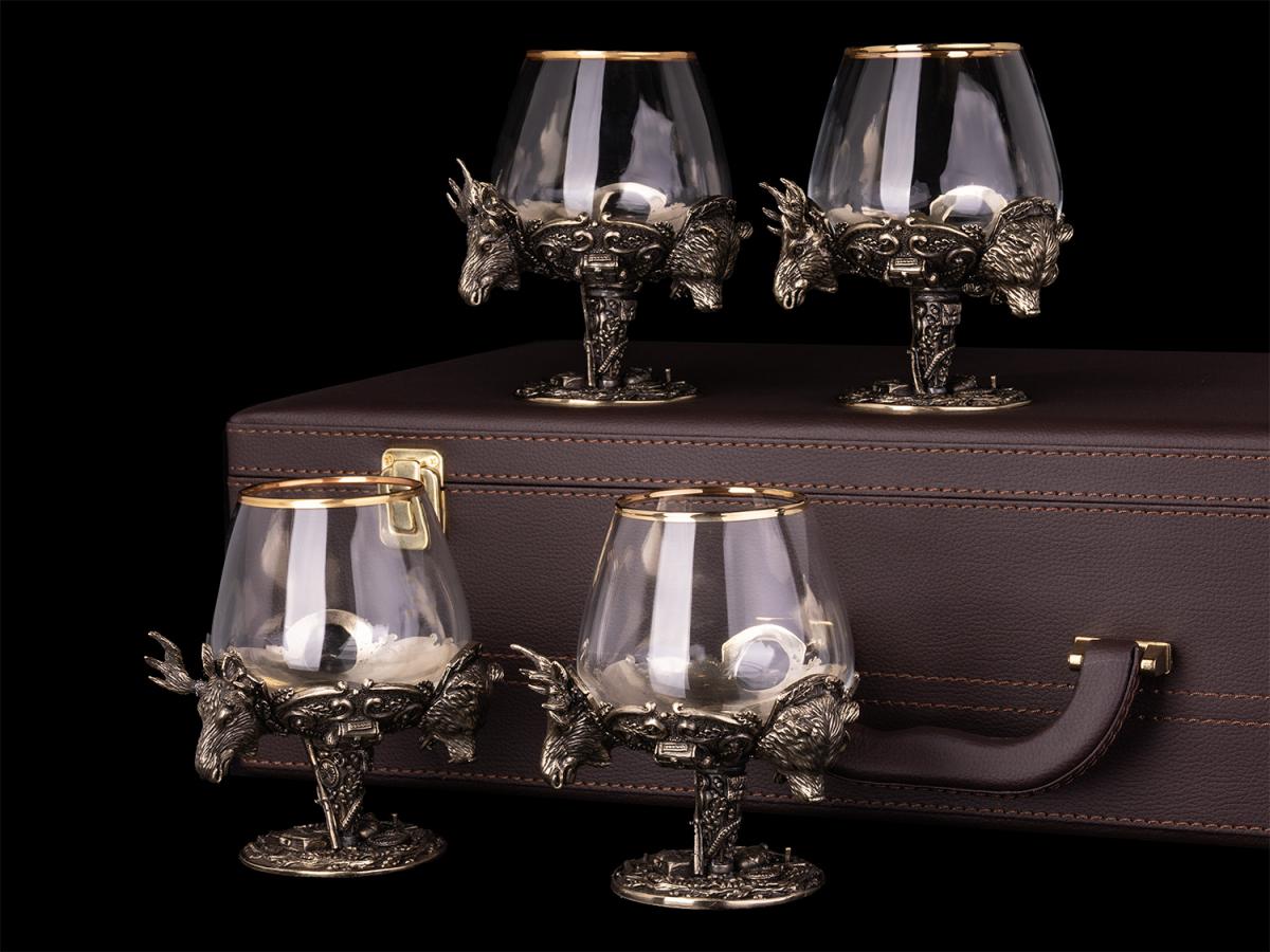 Бокалы для коньяка Трофейная охота 4 шт в шкатулке