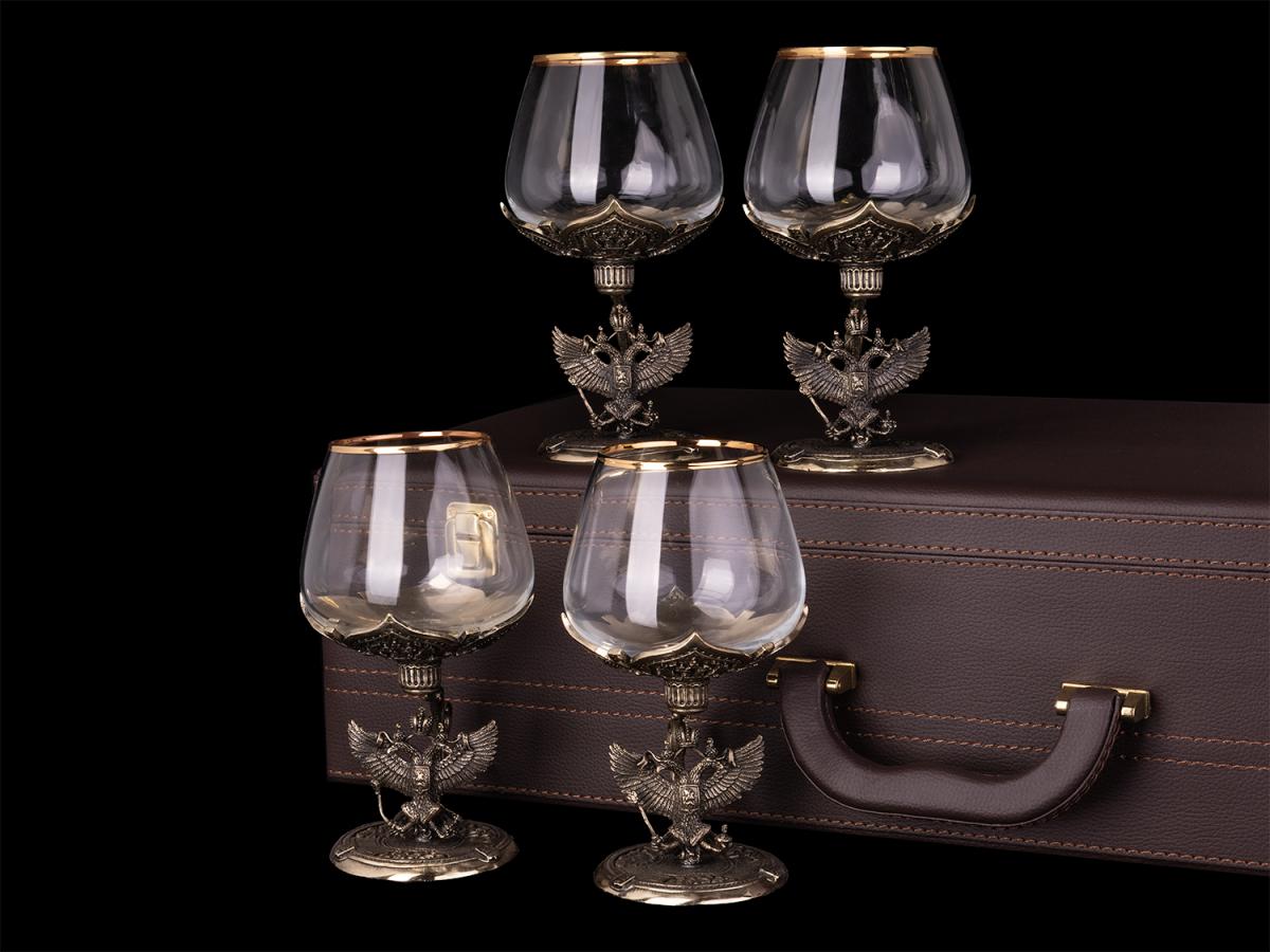 Бокалы для коньяка Герб 4 шт в шкатулке