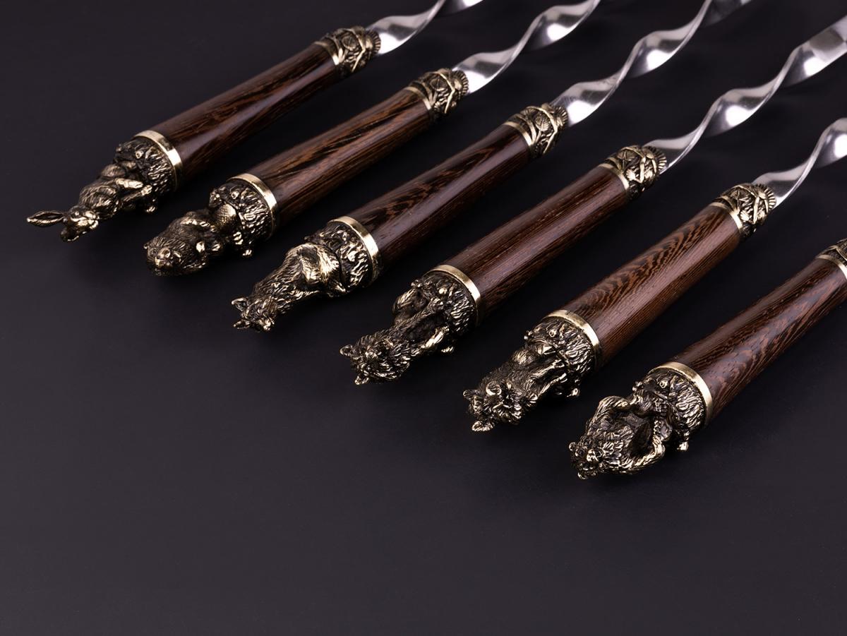 Набор шампуров Звери на пеньке (венге, литье латунь) 6 шт