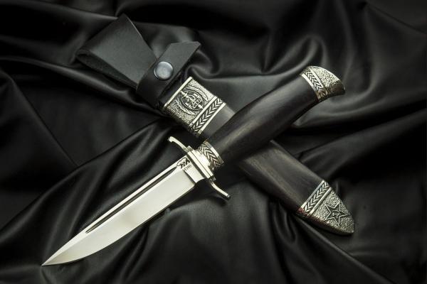 Финка НКВД разборная (М390, стабилизированный черный граб, литье мельхиор, деревянные ножны)