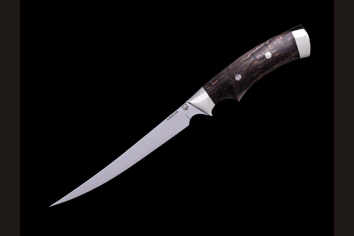 Нож Филейный малый (N690, стабилизированная карельская береза, мельхиор)