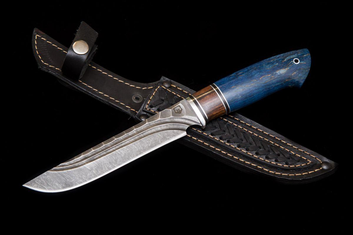 Нож Таёжный (дамаск, долы - камень, вставка айронвуд, стабилизированная карельская берёза)