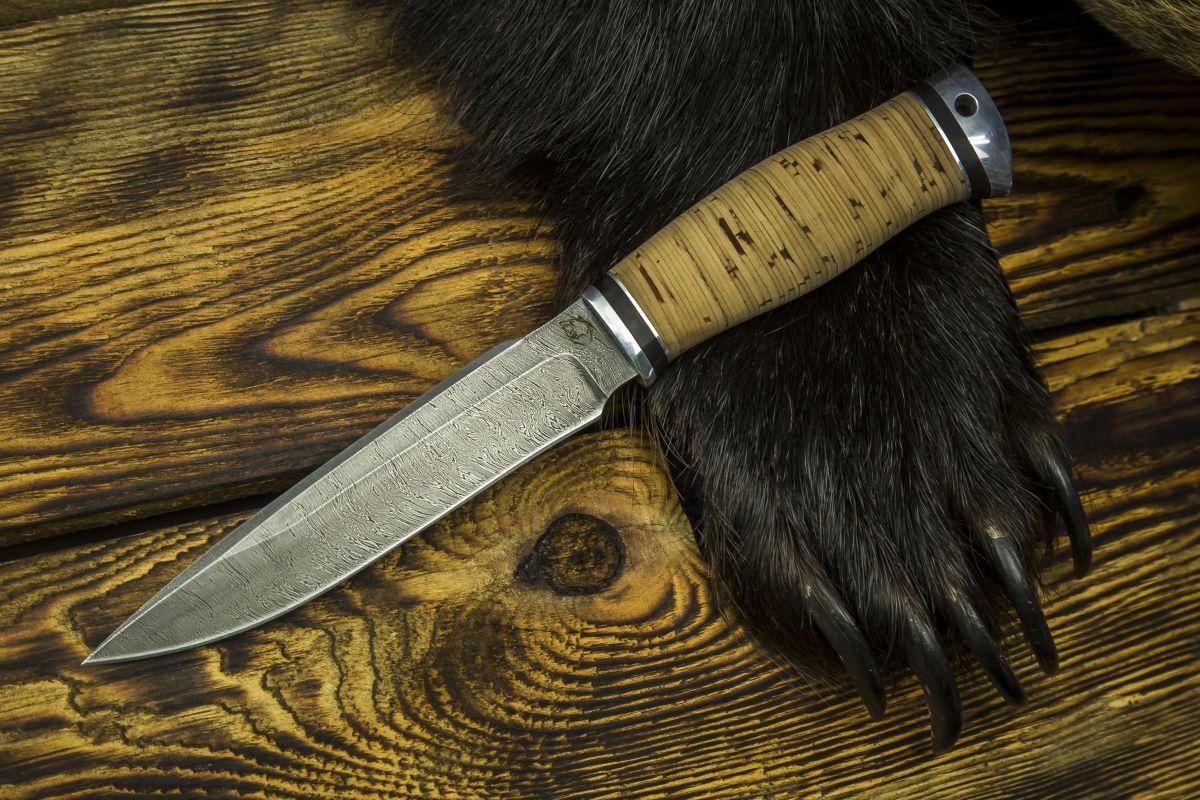 Нож Ворон (дамаск, береста, дюраль)