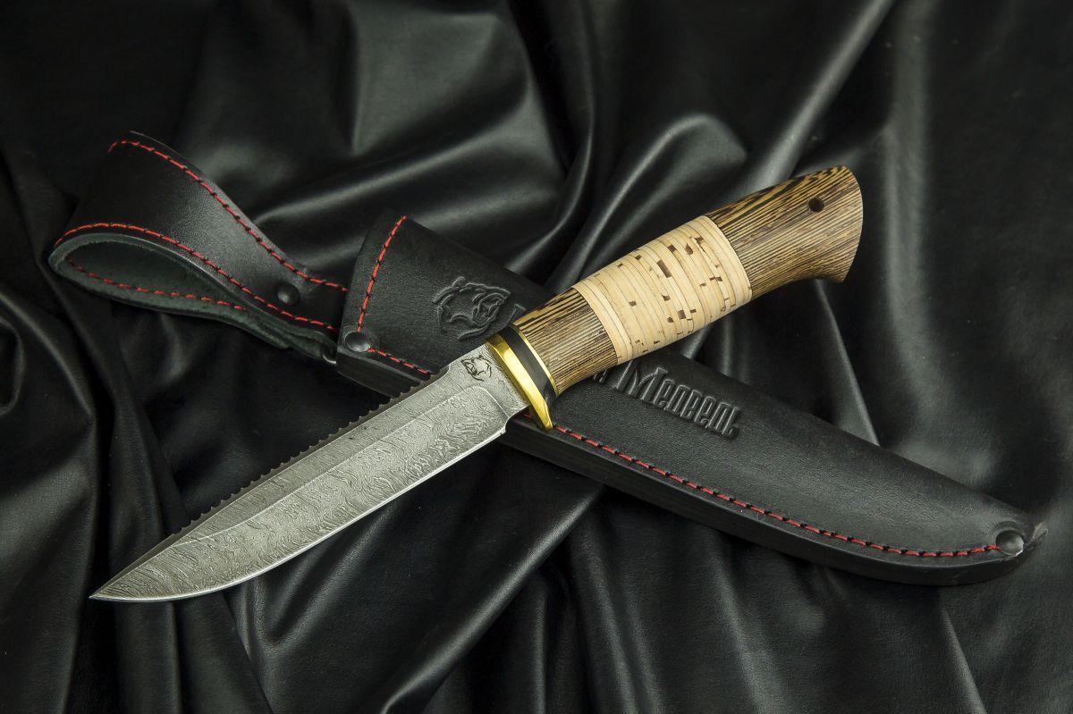 Нож Ерш (дамаск, береста, венге)