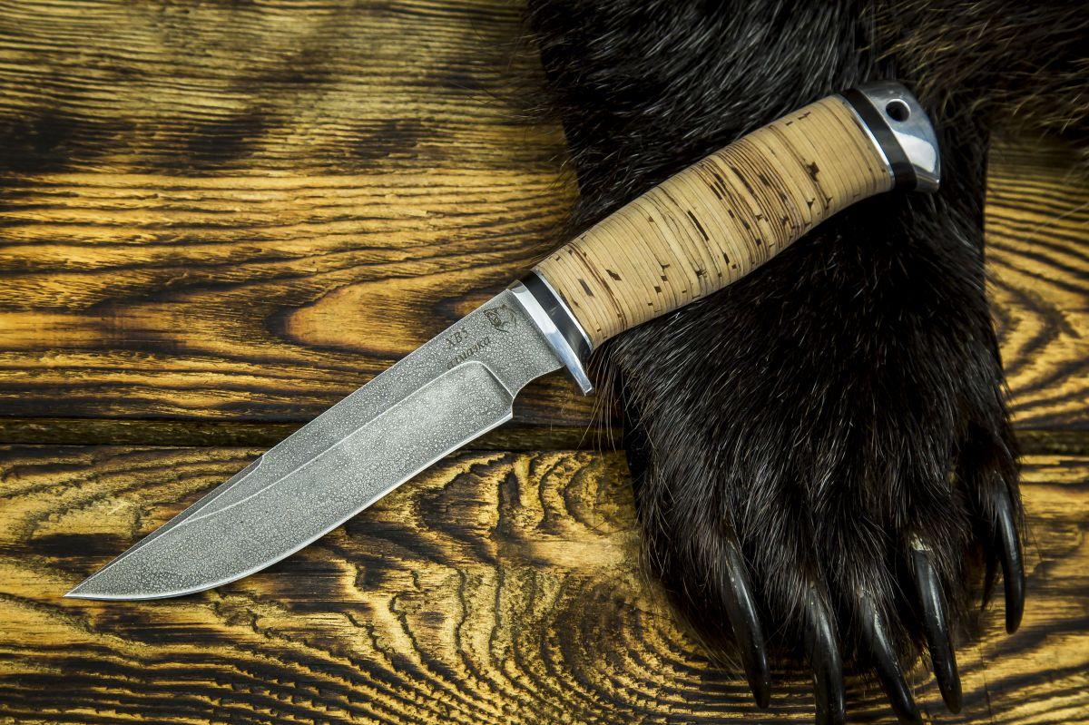 Нож Лис (дамаск, береста, дюраль)