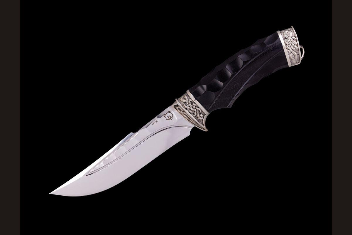 Нож Кайман (VG10, долы - камень, чёрный граб, литьё мельхиор)