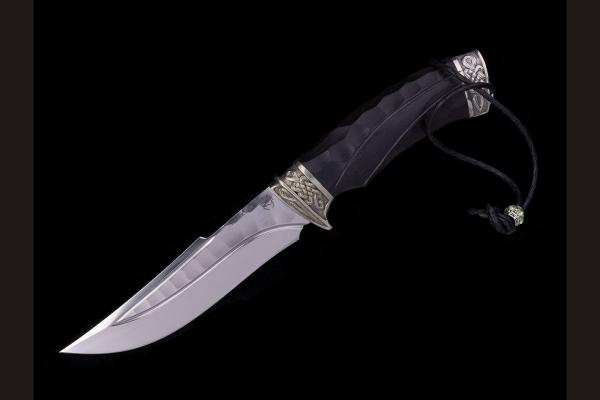 Нож Кайман (M390, долы - камень, чёрный граб, литьё мельхиор)