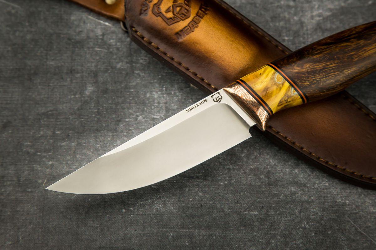 Нож Русский (M390, айронвуд, стабилизированный зуб мамонта, макумэ-ганэ)