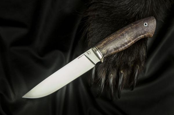 Нож Лиса (M390, больстер мельхиор, стабилизированная карельская береза)
