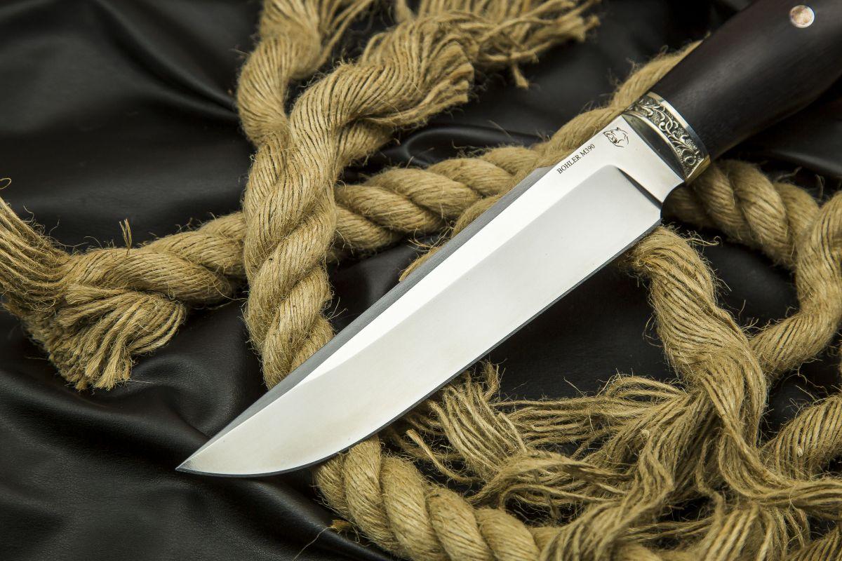 Нож Тайга (M390, больстер мельхиор, черный граб)