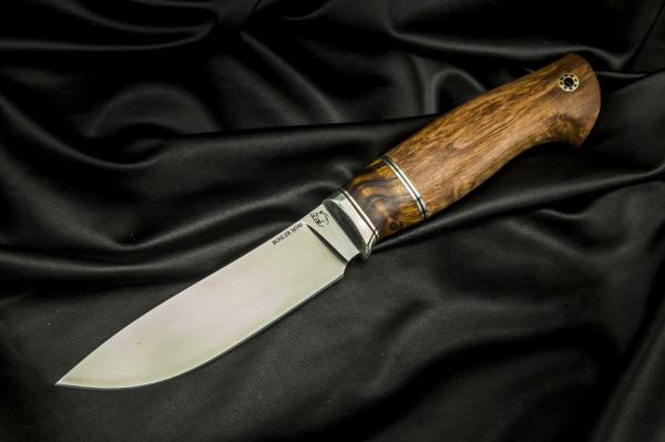 Нож Крит (M390, больстер мельхиор, вставка айронвуд, стабилизированная карельская береза)