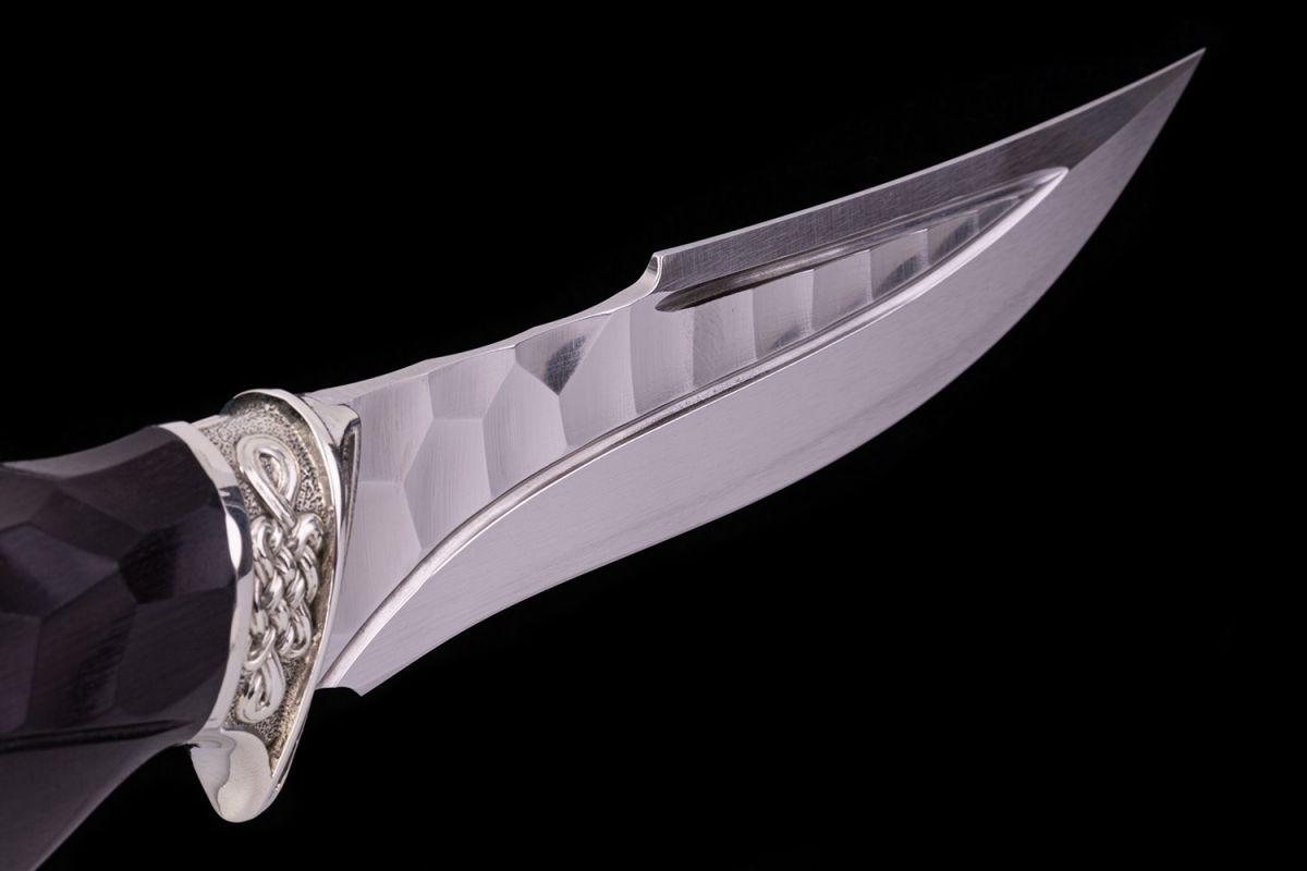 Нож Кайман (S390, долы - камень, чёрный граб, литьё мельхиор)