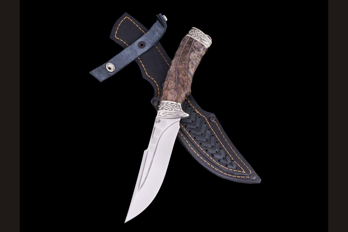 Нож Кайман (Elmax, долы - камень, стабилизированная карельская береза, литьё мельхиор)