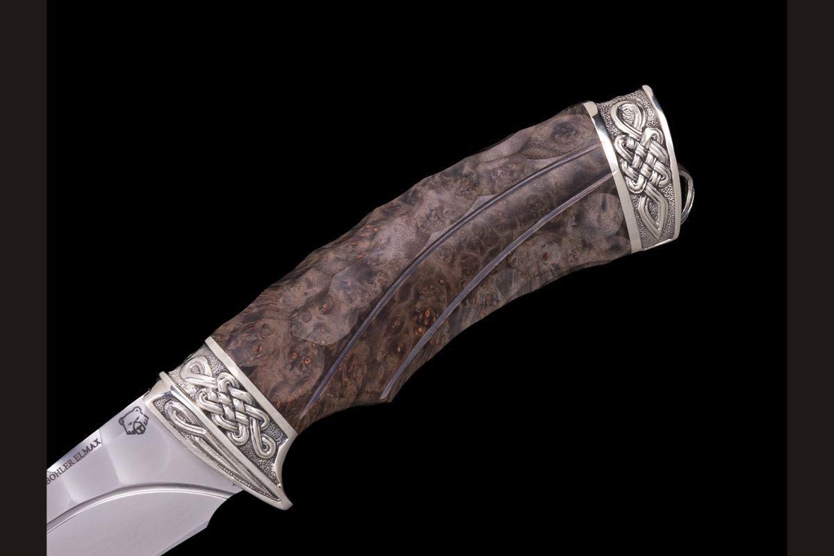 Нож Кайман (Elmax, долы - камень, стабилизированная карельская береза, литьё мельхиор)