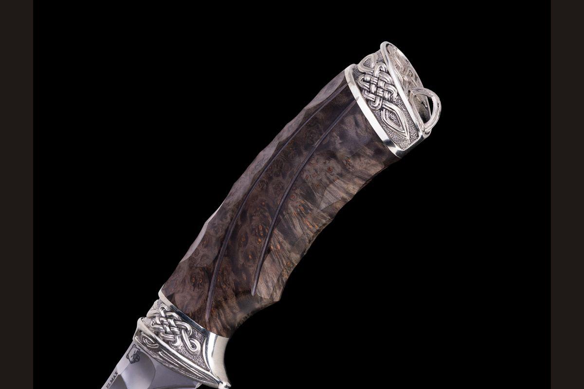 Нож Кайман (Elmax, долы - камень, стабилизированная карельская береза, литьё мельхиор)