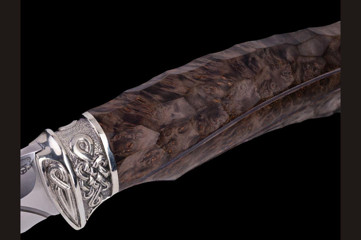 Нож Кайман (Elmax, долы - камень, стабилизированная карельская береза, литьё мельхиор)