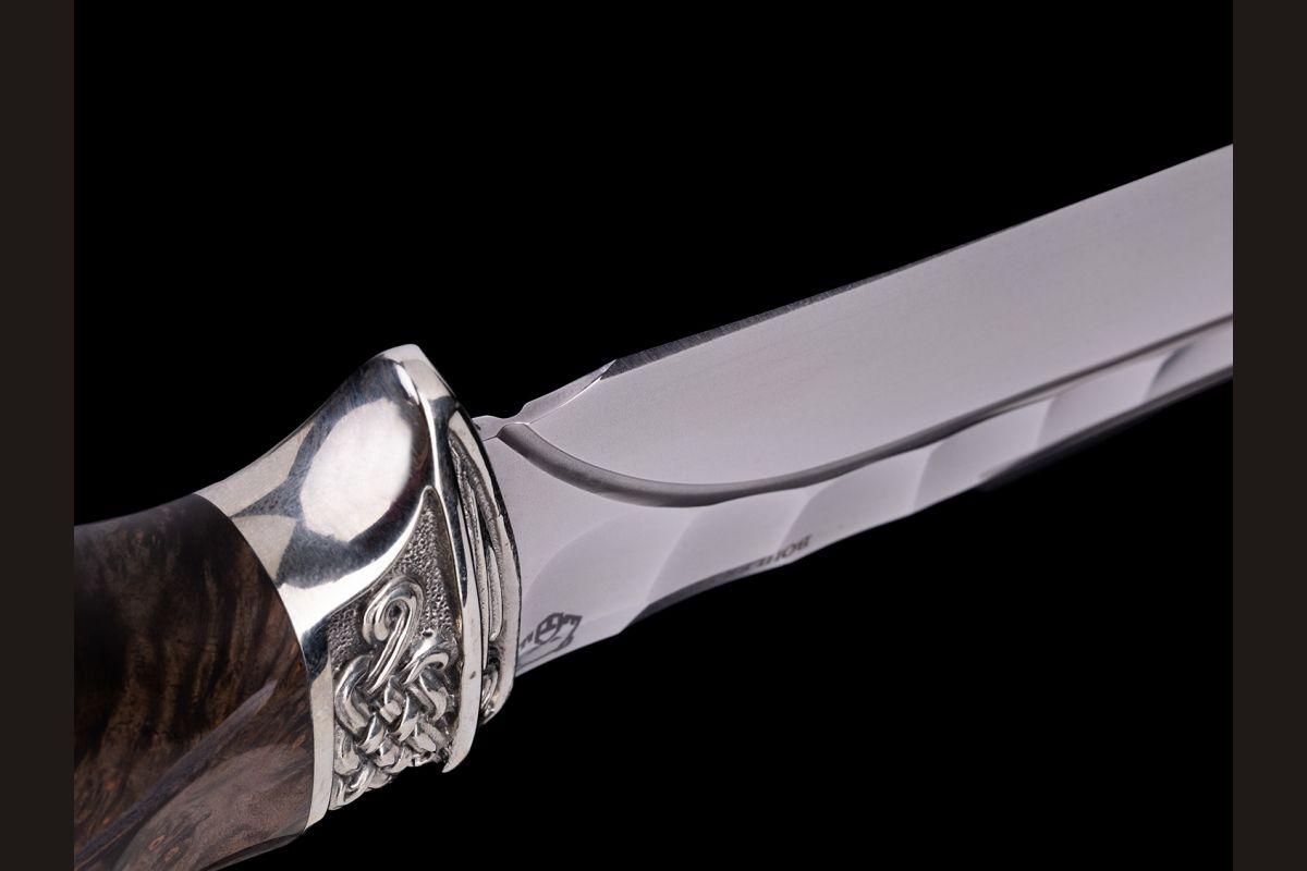 Нож Кайман (Elmax, долы - камень, стабилизированная карельская береза, литьё мельхиор)