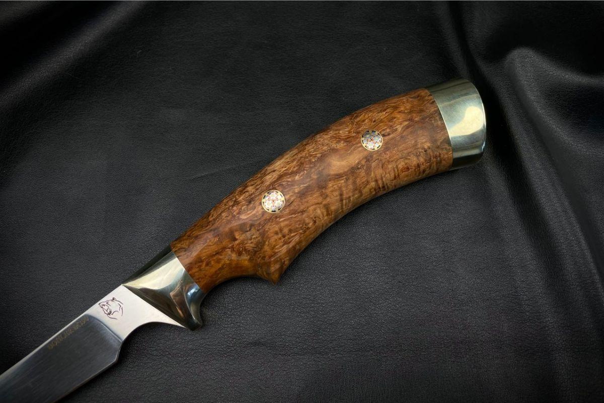 Нож Филейный (M390, стабилизированная карельская берёза, мельхиор)