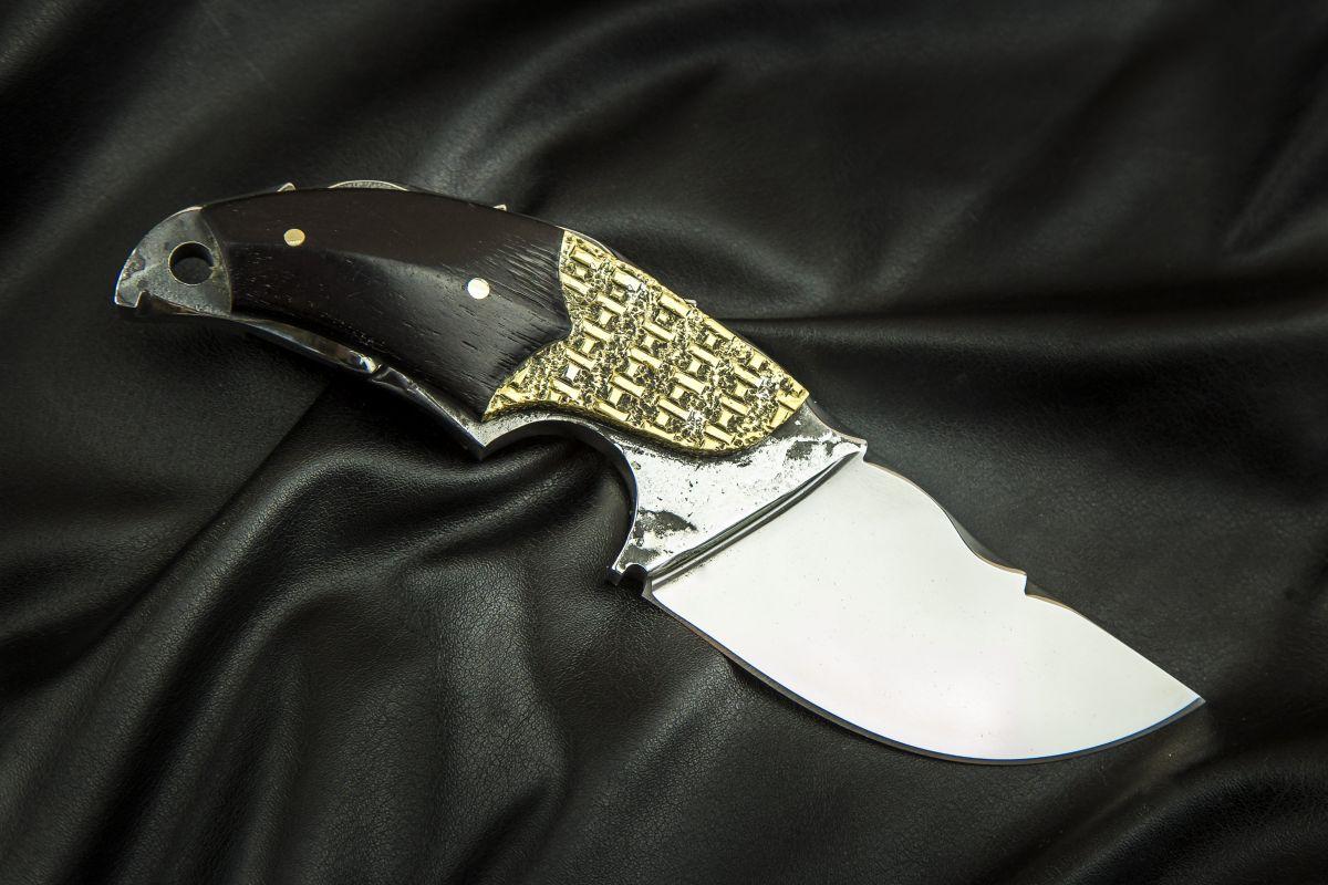 Нож Альхон (х12мф, черный граб, больстер медь, резной клинок)