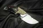 Нож Альхон (х12мф, черный граб, больстер медь, резной клинок)