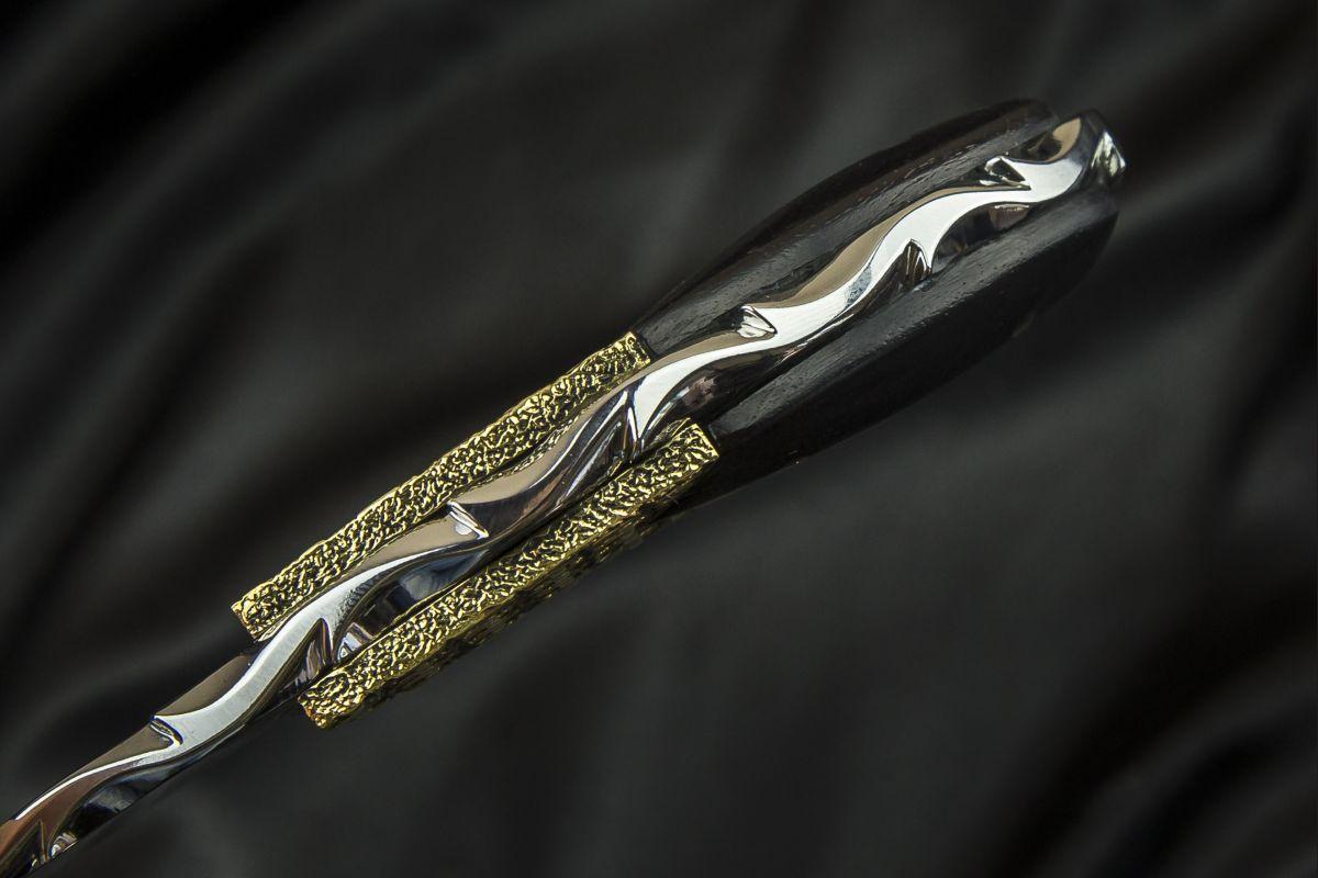 Нож Альхон (х12мф, черный граб, больстер медь, резной клинок)