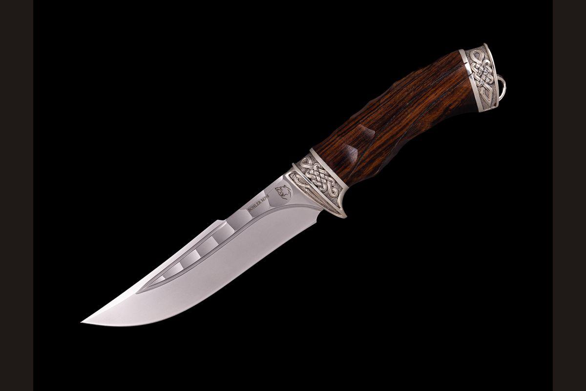 Нож Кайман (M398, камень, айронвуд, литьё мельхиор)