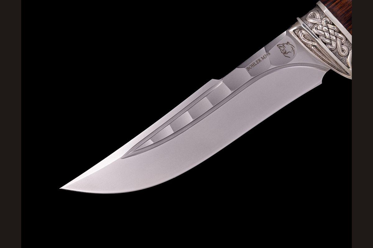 Нож Кайман (M398, камень, айронвуд, литьё мельхиор)