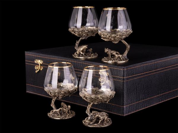 Набор бокалов для коньяка Хвойный лес 4 шт в подарочном кейсе