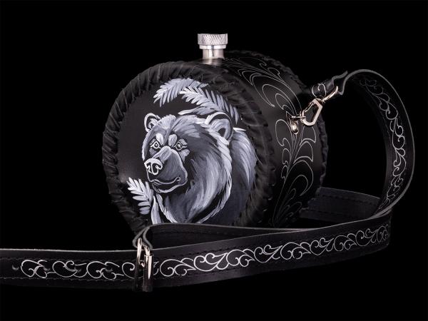 Фляжка круглая Медведь №1 (черный)