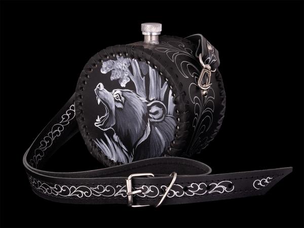  Фляжка круглая Медведь №2 (черный)