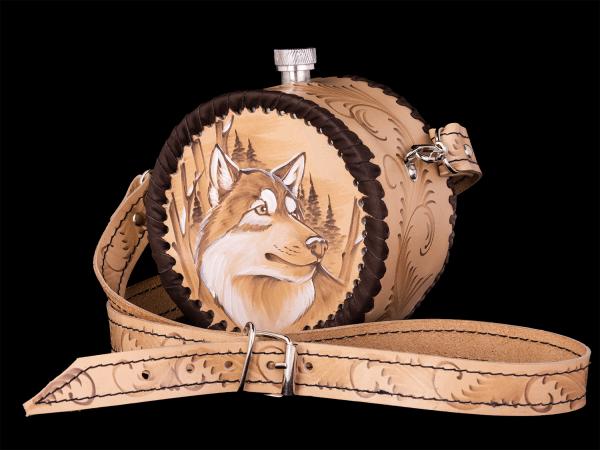 Фляжка круглая Волк №1 (бежевый)