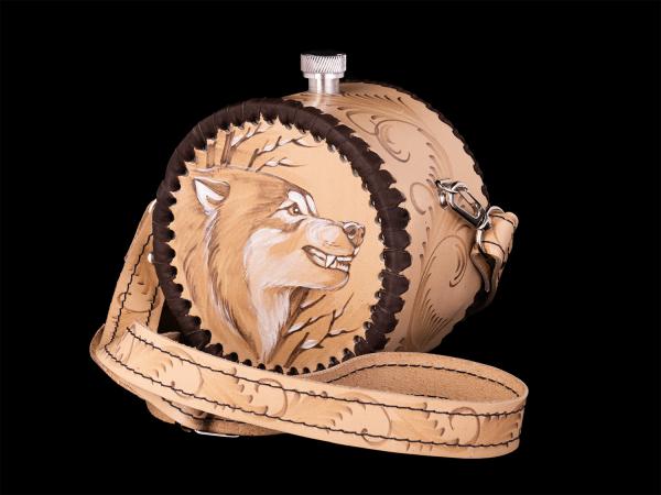  Фляжка круглая Волк №2 (бежевый)