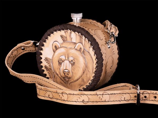 Фляжка круглая Медведь №1 (бежевый)