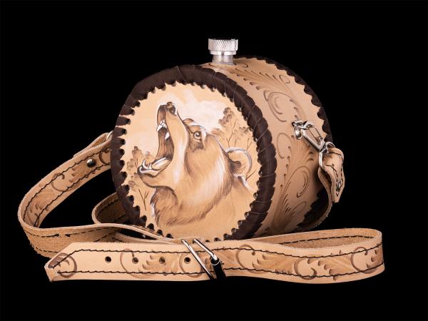 Фляжка круглая Медведь №2 (бежевый)