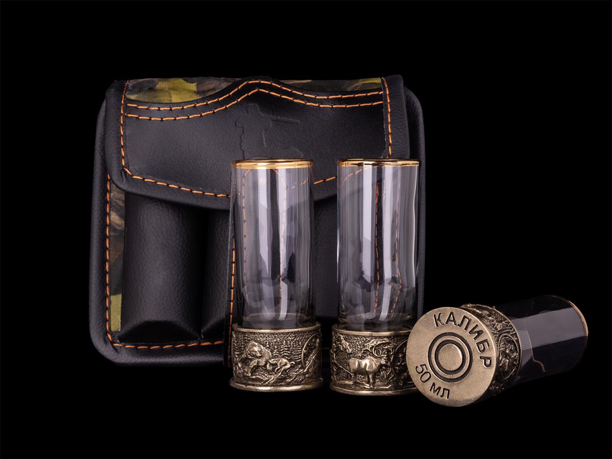 Стопки Патроны Русский лес в чехле 3 или 6 шт (Латунь, стекло)