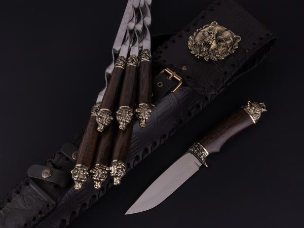 Набор шампуров Медведи в чехле из натуральной кожи с ножом