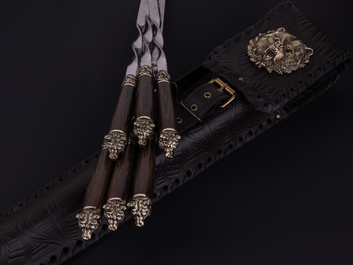 Набор шампуров Медведи в чехле из натуральной кожи