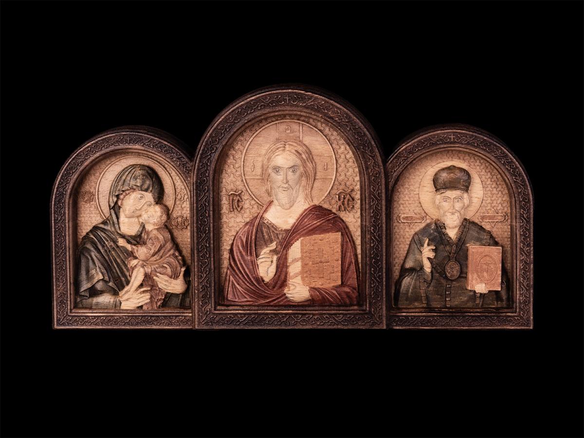 Икона Господь Вседержитель, Божия Матерь, Николай Чудотворец