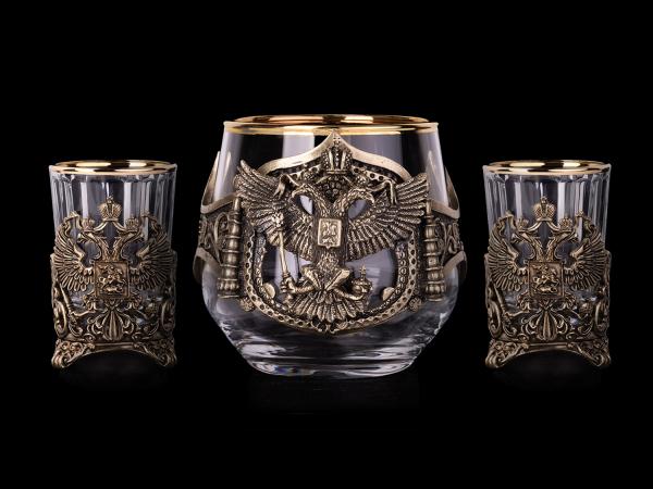 Подарочный набор Герб России (2 стопки, бокал для виски)