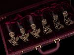 Лафитники Георгий победоносец и Гербовые 6 шт в шкатулке с накладкой герб (Латунь, хрусталь)